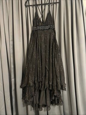 bebe Charcoal Gray Beaded-Waist High-Low Dress